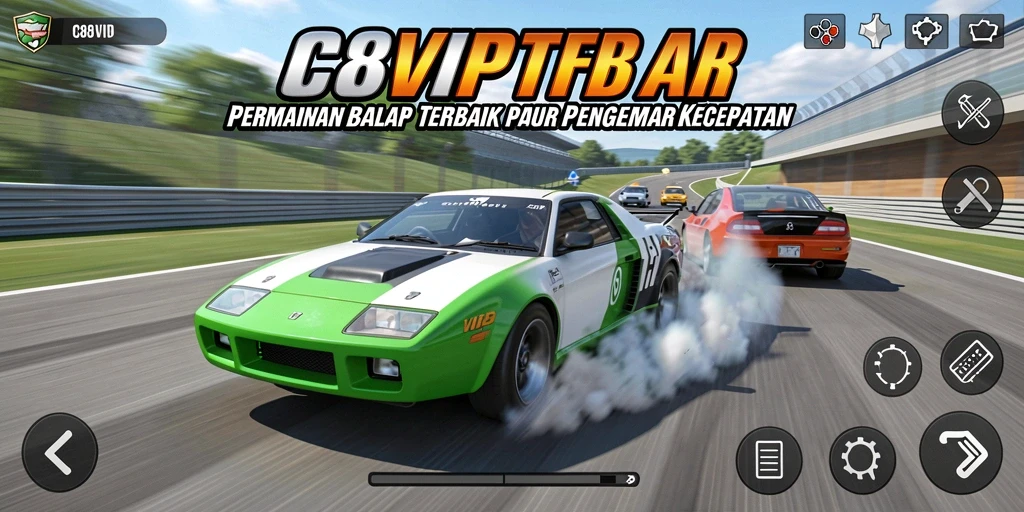 Tangkapan layar C8VIP menampilkan aksi balap menegangkan di lintasan.