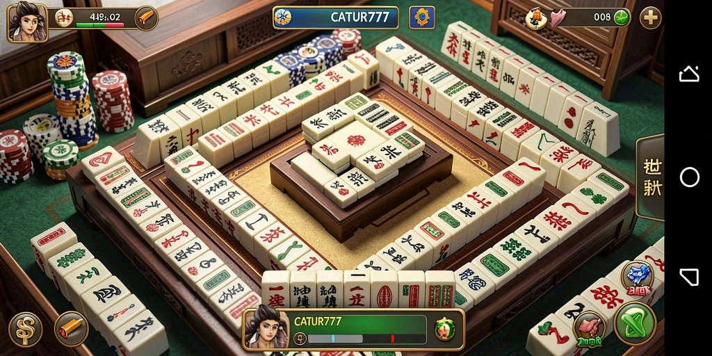 Tangkapan layar menampilkan gameplay Mahjong yang seru dan interaktif.