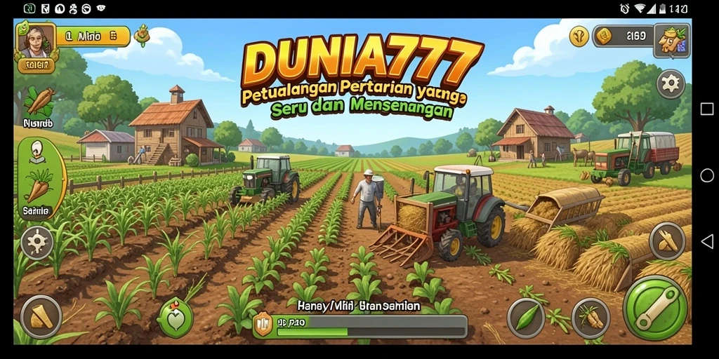 Tampilan gameplay DUNIA777 dengan aktivitas pertanian yang interaktif.