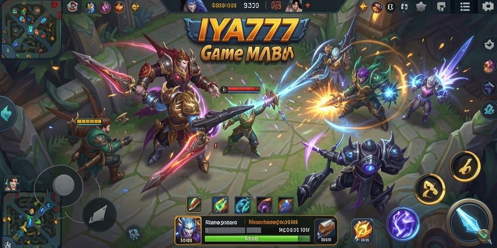 Tangkapan layar IYA777 menunjukkan aksi pertempuran seru dalam gameplay MOBA.
