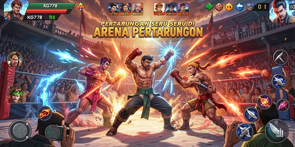 Screenshot gameplay KG778 menampilkan aksi pertarungan yang seru dan karakter menarik.