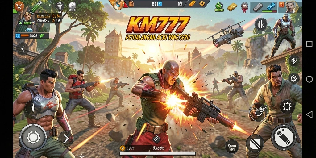 Menampilkan aksi penuh ketegangan dalam gameplay KM777.