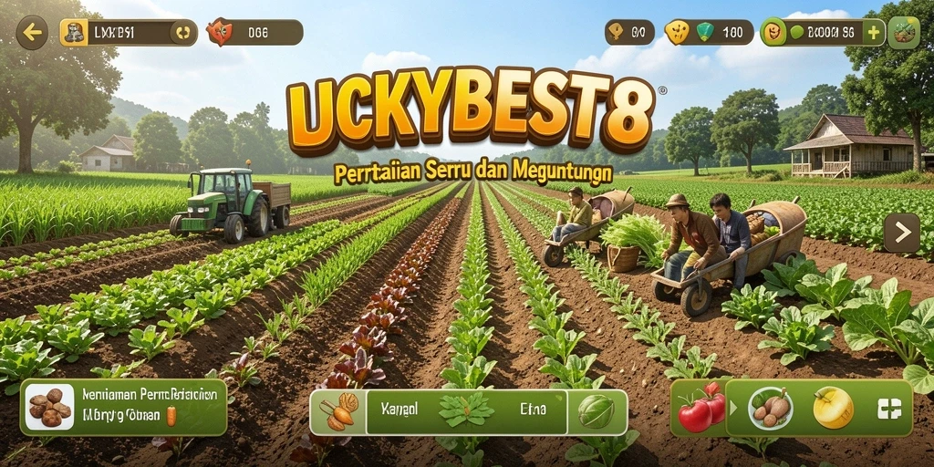 Tampilan layar permainan LUCKYBEST88 dengan aktivitas pertanian yang seru.