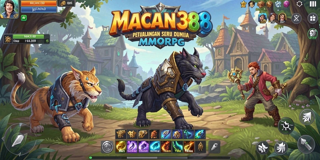 Screenshot gameplay epik dari MACAN388 yang menunjukkan pertarungan seru MMORPG.