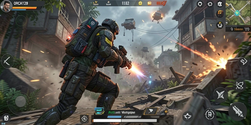 Tampilan gameplay ORCA128 yang menegangkan dan penuh aksi.