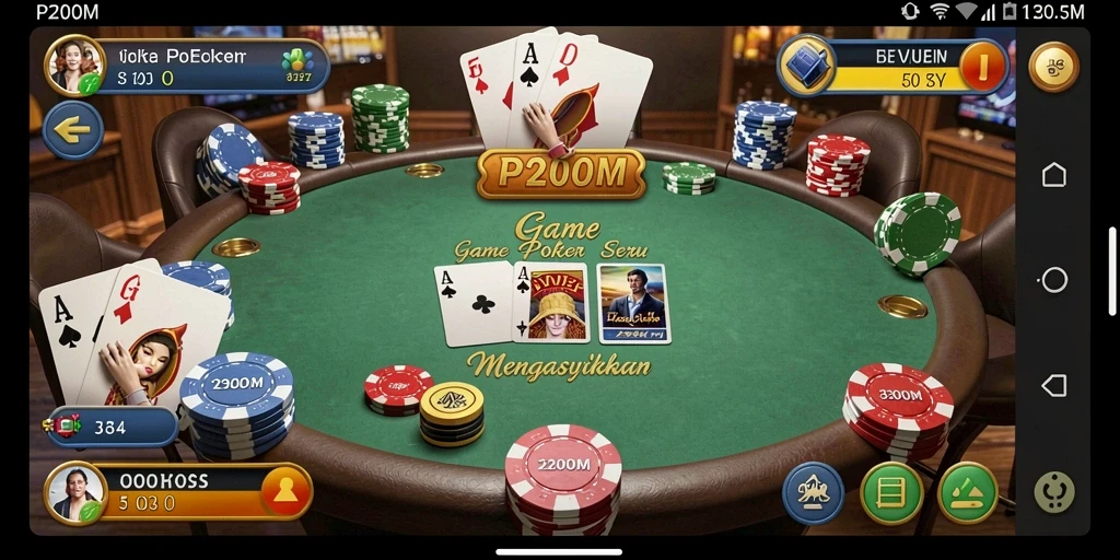 Tampilan gameplay P200M dengan aksi Poker yang mendebarkan.