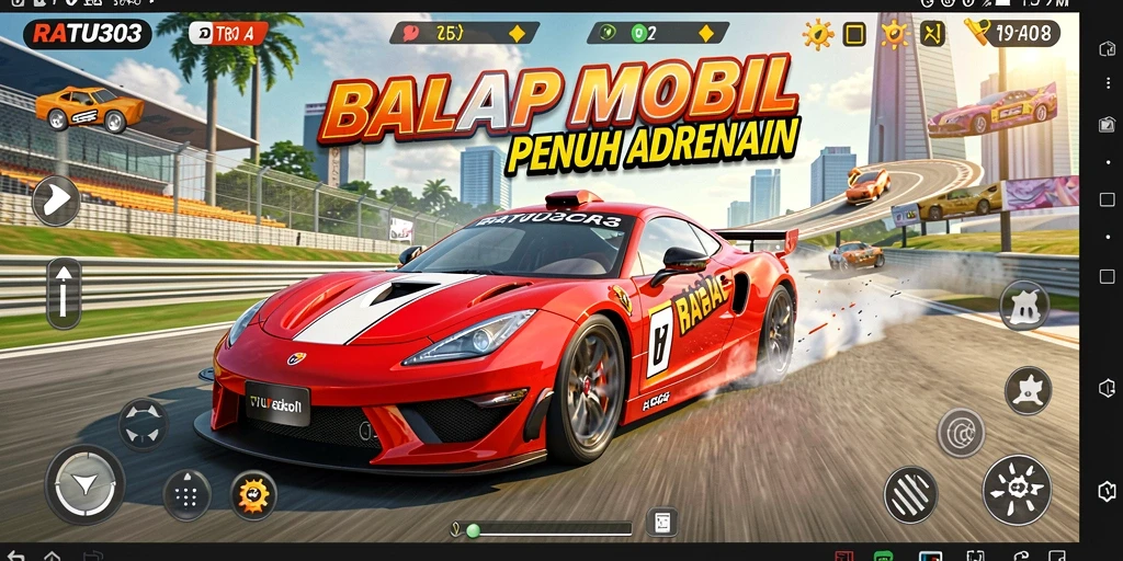 Tampilan ikonik dari gameplay balapan mobil di RATU303.