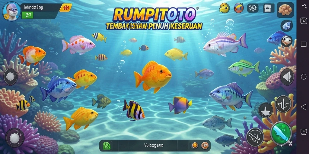 Tampilan gameplay RUMPITOTO yang seru dalam menembak ikan.
