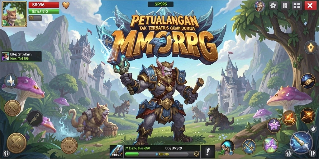 Screenshot gameplay SR996 yang menggambarkan pertarungan seru dalam MMORPG.