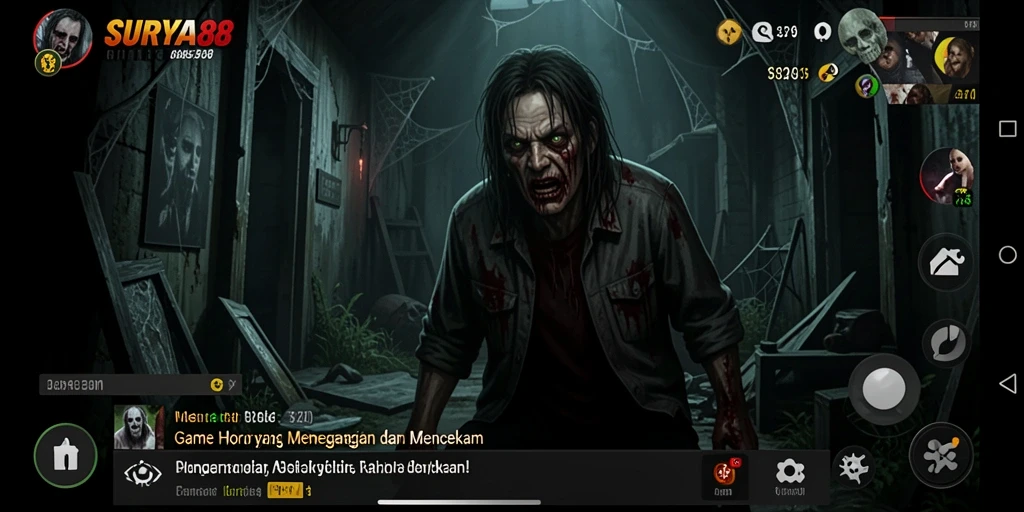 Screenshot dari gameplay SURYA88 dengan suasana horor yang menegangkan.
