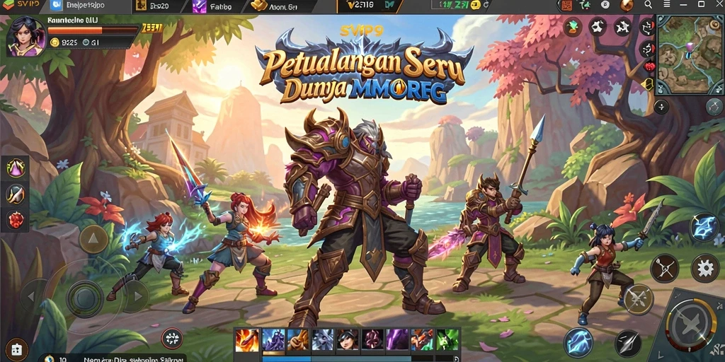 Screenshot gameplay SVIP9 menunjukkan pertempuran epik dan lingkungan yang menakjubkan.