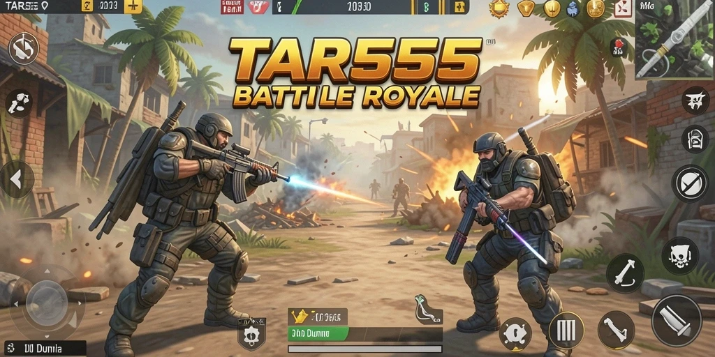 Tangkapan layar TAR555 menampilkan pertempuran seru di arena Battle Royale.