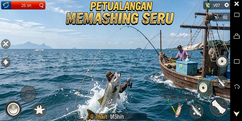 Tampilan gameplay V07 dengan aksi memancing yang mendebarkan.