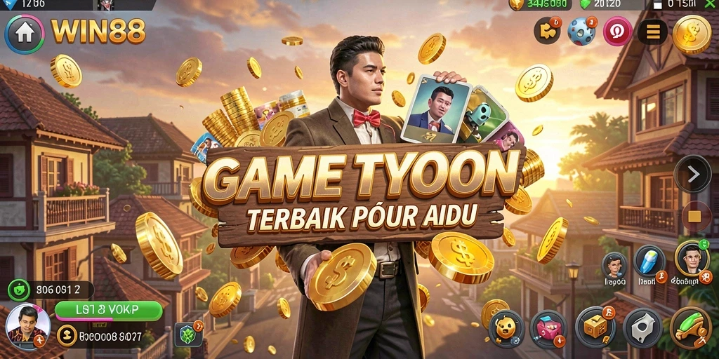 Tampilan gameplay utama WIN88 yang menampilkan manajemen dan pengembangan usaha.