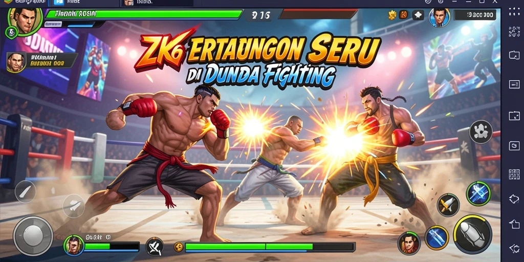 Gameplay ZK6 yang mendebarkan dengan karakter bertarung di arena.